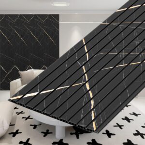 Plantex PVC Wall Panel/Louvers Panel for Wall/3d Wall Panel for Interior Wall Dรฉcor/Eco-Friendly Fluted Panel for Wall/- Pack of 3, Covers – 30 Sq. Ft (Black Gold Marble-12 Inch x 10 Ft)