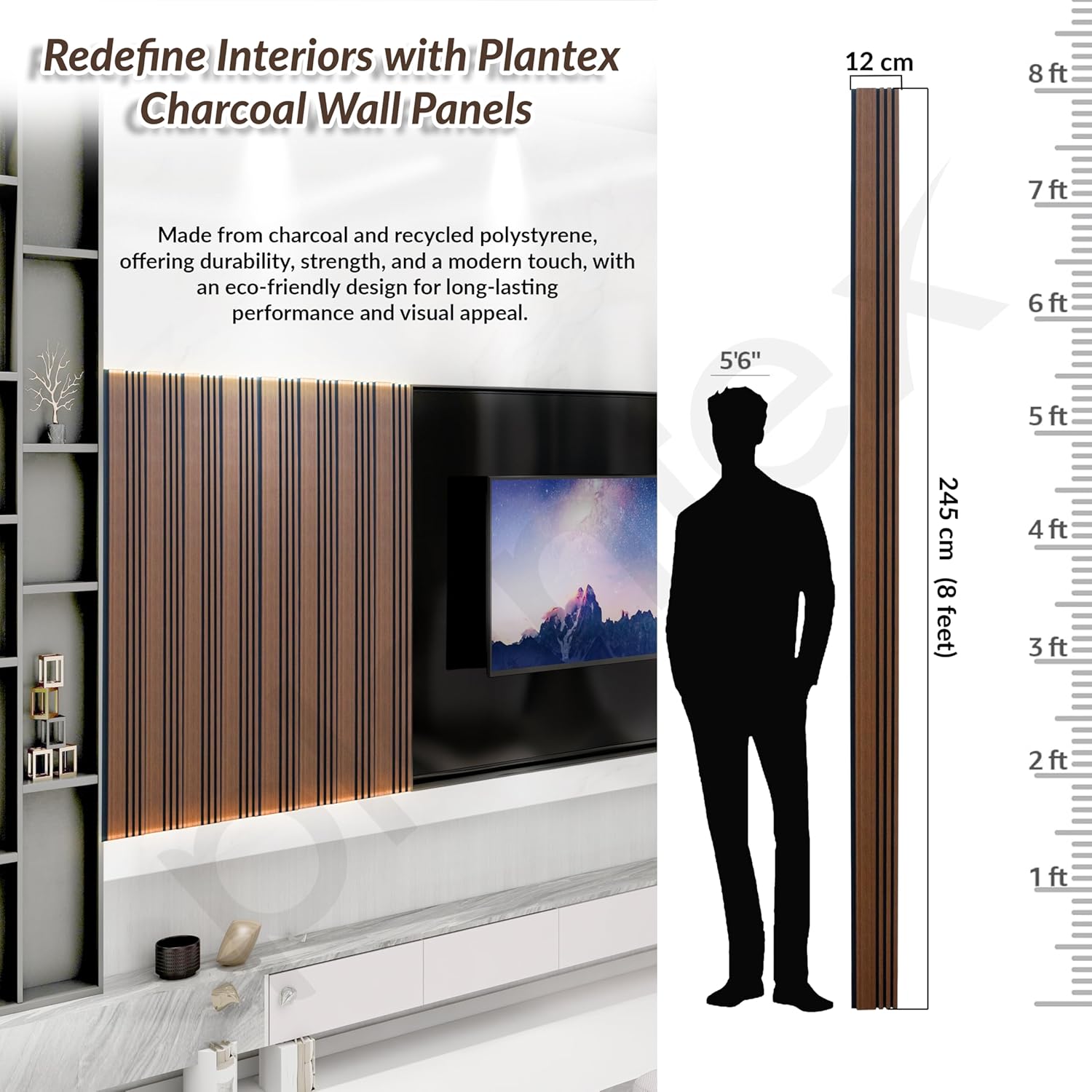 Plantex Wall Panels/Wooden Louvers Panel for Wall 8 Feet/Charcoal Panel for Interior Wall Dรฉcor/3D Wall Panel - Pack of 3 Covers - 9 Sq. Ft, Size-5 Inch x 8 Feet (Wooden - Modern Strip) - Image 9