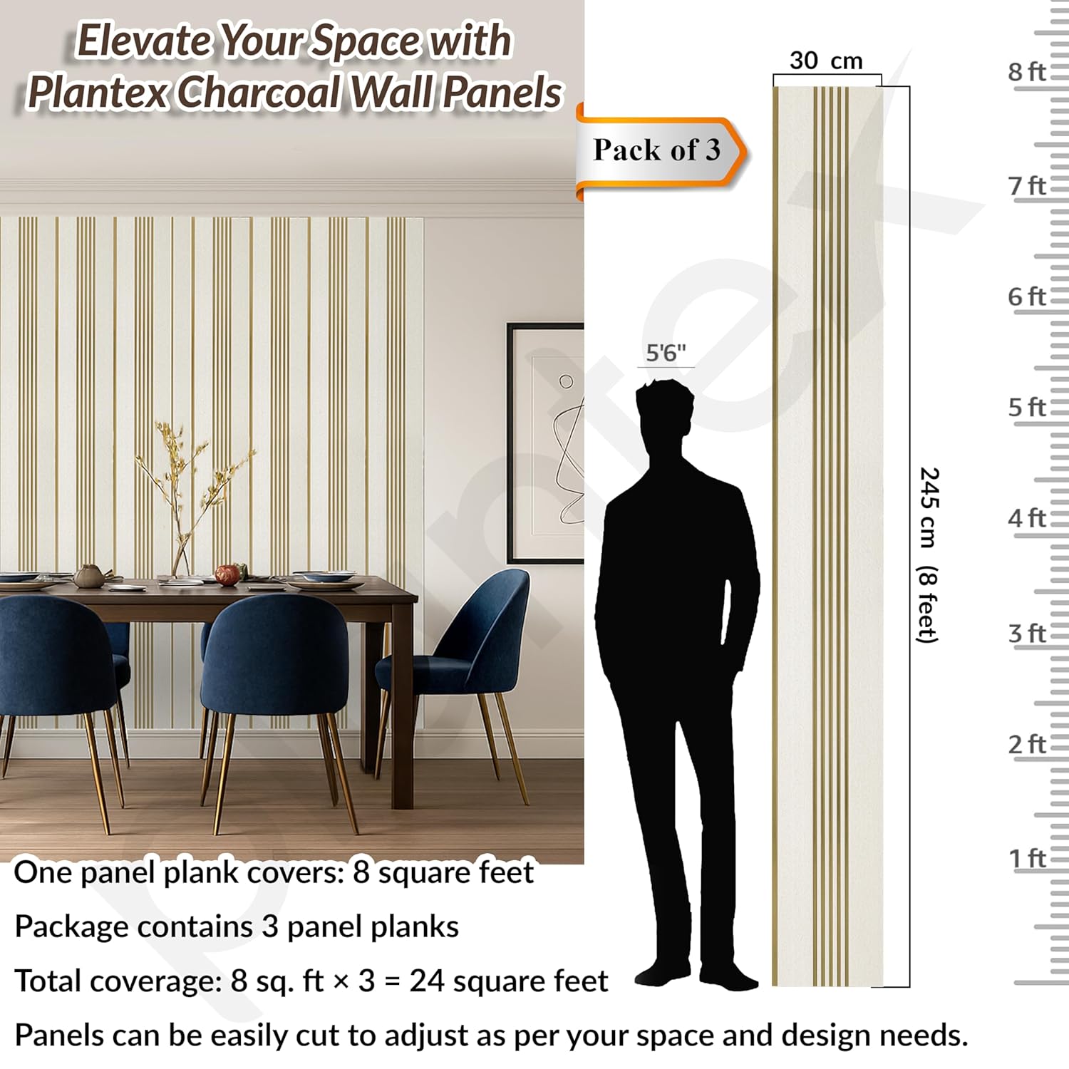 Plantex Louvers Panel for Wall/8 Feet Wall Panels/3D Charcoal Panel for Interior Walls Dรฉcor - Pack of 3 Covers - 24 Sq. Ft, Size-1 Feet x 8 Feet (YD-1202) - Image 8