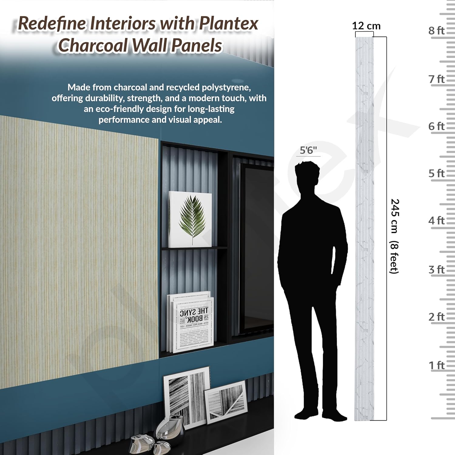 Plantex Louvers Panel for Wall/8 Feet Wall Panels/3D Charcoal Panel for Interior Walls Décor - Pack of 7 Covers - 22 Sq. Ft, Size-5 Inch x 8 Feet (Ivory Gold) - Image 8