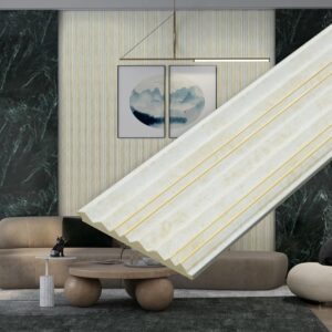 Plantex Louvers Panel for Wall/8 Feet Wall Panels/3D Charcoal Panel for Interior Walls Décor - Pack of 7 Covers - 22 Sq. Ft, Size-5 Inch x 8 Feet (Ivory Gold)